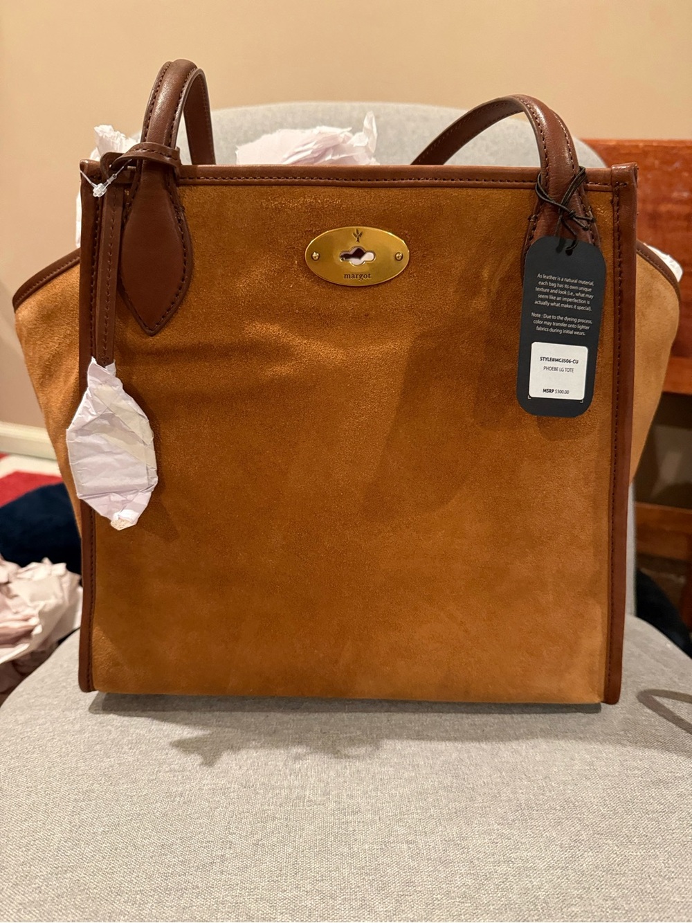 Margot Phoebe Large Hobo Bag Mulberry Brown Suede and Leather Top-Handle Tote